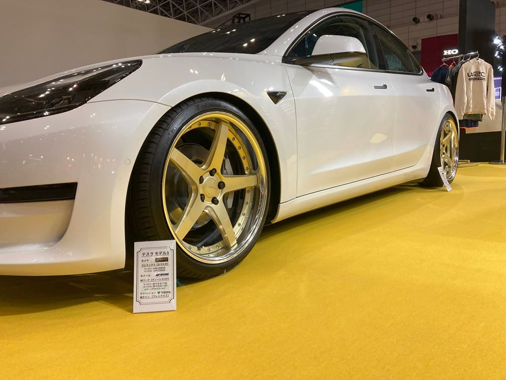 Tesla Model 3 on MatraX Camarga tyres at Tokyo Auto Salon